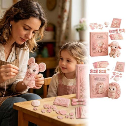 Pink Woodland Friends DIY Felt Patchwork Kit, Pastoral Wild Creatures Handicraft Activity, Manual Tailoring Bundle for Cute Ornament Shelf Décor Quilting Crafting Creative Gift Projects (Pink#F) - Image 6