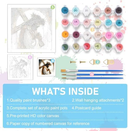 Paint by Numbers Kit for Adults, Jesus Cross Acrylic Canvas Painting Set - Image 5