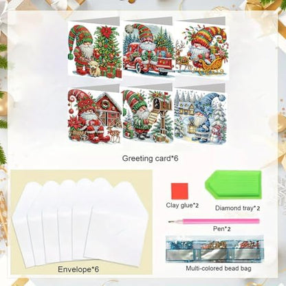 Diamond Art Christmas Cards Kit, 6PCS DIY Diamond Painting Christmas Cards with Envelopes, 5D Diamond Dot Greeting Cards for Adults, Xmas Card for Holiday Crafting Gifts (Xmas Gnome) - Image 5