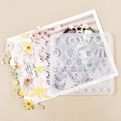 Attuslla Star & Moon Shape Resin Earring Molds - Silicone, Jewelry, DIY Pendant Molds with Ear Hooks & Jump Ring - Image 3