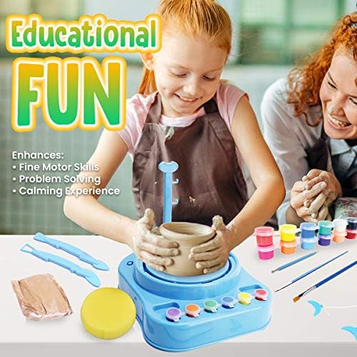 Insnug Mini Kids Pottery Wheel: Complete Painting Kit for Beginners with Modeling Clay and Sculpting Tools, Arts & Crafts Small Banding Wheel for Pottery, Tiny Pottery Wheel for Kids Age 8-12, 10-13 - Image 2