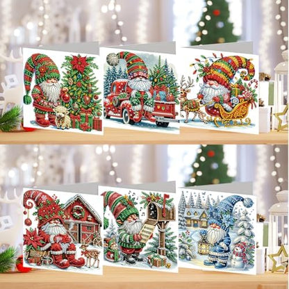 Diamond Art Christmas Cards Kit, 6PCS DIY Diamond Painting Christmas Cards with Envelopes, 5D Diamond Dot Greeting Cards for Adults, Xmas Card for Holiday Crafting Gifts (Xmas Gnome) - Image 2