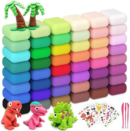 Air Dry Clay 48 Colors，Modeling Clay for Kids, with 3 Sculpting Tools and 6 Sheets Dinosaur Stickers, Safe & Non-Toxic, DIY Molding Clay Gift for Boys and Girls by Pexzey
