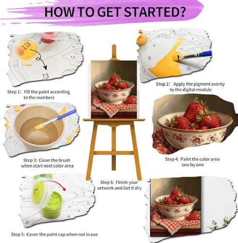 pchmcu DIY Strawberry Paint by Numbers Kits for Adults,Vintage Paint by Number for Adults Beginner, Paint by Numbers Kits on Canvas Without Frame for Home Wall Decor 16x20inch - Image 5
