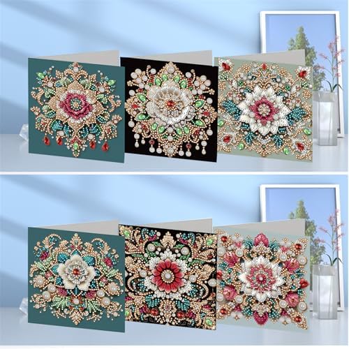 jinglinhh 6pcs Diamond Art Painting Retro Mandala Greeting Cards with Envelopes, DIY Card Making Kits for Adults, Diamond Art Postcards Christmas Cards Craft Gifts - Image 4