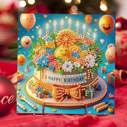 LAKEQUILL 6Pcs 5D DIY Birthday Cake Pattern Diamond Art Greeting Card Kit with Envelopes - for Adults & Beginners, Perfect for Birthday Wishes, Party Favors, Handmade Blessing Gifts - Image 7