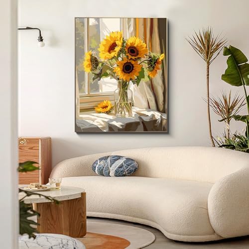PRASIO Paint by Numbers Kit for Adults Flowers Sunflower Easy Adult Paint by Number Kits DIY Acrylic Watercolor Oil Paint by Number for Adults Beginner for Home Decor Gift 16x20 Inch - Image 2
