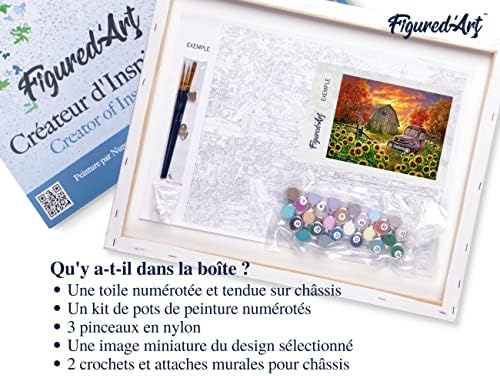 Figured'Art Paint by Numbers Kit for Adults with Frame Sunflowers in Front of The barn 16"x20" - Craft Art Painting DIY Kit Canvas Already Stretched on a Wooden Frame - Image 5