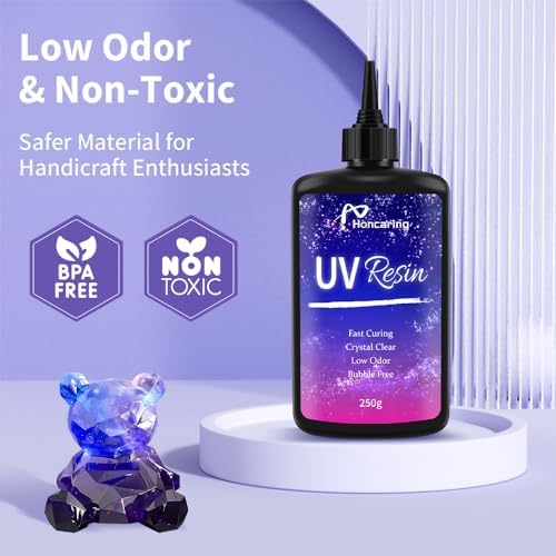 Honcaring UV Resin 500g, Clear Beginner-Friendly Kit with Silicone Tools, Upgraded Formula & Crystal Clear for Jewlery Making, Craft, 250g*2 Resin UV Kit for Earring, Pendant, DIY - Image 4