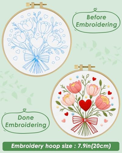 ERKOON Embroidery Kit for Beginners Adult, Flower Cross Stitch Set Include Embroidery Cloth Hoops Threads for Craft Lover Hand Stitch with Embroidery Skill Techniques (Bouquet) - Image 5
