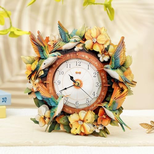 3D Puzzles for Adults, Hummingbirds Wall Clock 3D Wooden Puzzles Clock Kits for DIY Birthday Gift for Women Men Home Decor Holiday Christmas - Image 6