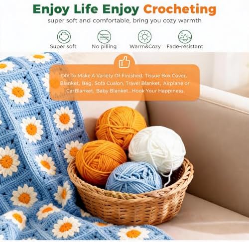 HHSarioneiro Crochet Blanket Kit for Beginners, Easy Granny Square Crochet Kit for Adults,with Step-by-Step Instructions and Clear Videos, Includes Multiple Accessories, Gift for Craft Lovers (Blue) - Image 4
