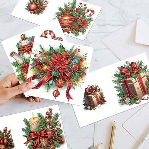 Diamond Art Christmas Cards Kit, 6PCS DIY Diamond Painting Christmas Cards with Envelopes, 5D Diamond Dot Greeting Cards for Adults, Xmas Card for Holiday Crafting Gifts (Christmas Atmosphere) - Image 3