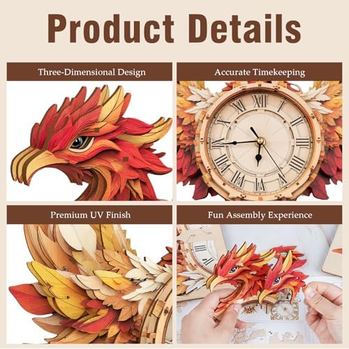 KAAYEE 3D Puzzles for Adults Phoenix Clock Bird Wooden Puzzle DIY Craft - Image 2