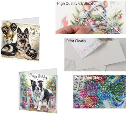 TDFERAN Diamond Painting Dog Birthday Card 6 Set Husky Cards Art Work Crystal Puzzle Dog Birthday Party Diamond Balloon Invitation Animal Party Holiday Event Cards Card for All Occasions - Image 4