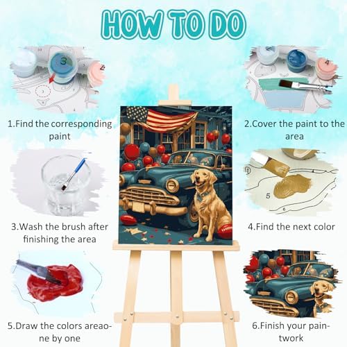 RICUVED Dog Paint by Numbers for Adults, Independence Day Paint by Numbers Kit for Adults Beginners, Flag DIY Acrylic Car Oil Painting on Canvas Easy for Gift Home Wall Decor 16x20 Inch - Image 5