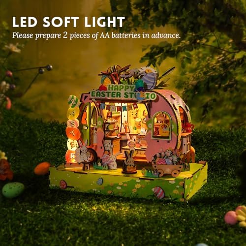 DIY Miniature House Kit (Easter Egg Truck) Tiny Dollhouse Kits for Adults to Build, Mini Model Kits with LED, Wooden Adults Crafts Puzzles, Birthday Gifts for Family Friends - Image 5