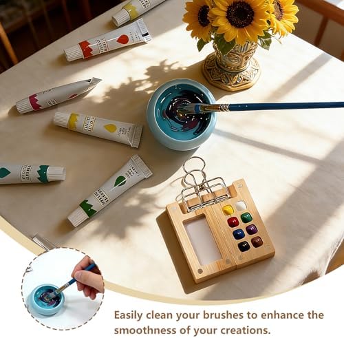 Mini Watercolor Paint Set Bamboo Travel Kit with Watercolor Palette Paintbrush Storage Bag and Water Storage Bottle Ready to Use Watercolor Sets for Artists and Beginners（8 Squares） - Image 5