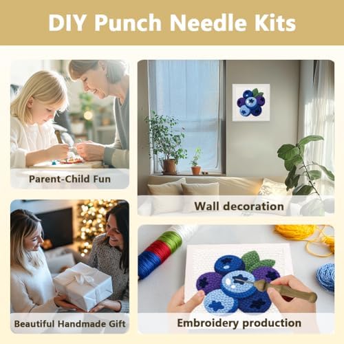 DOODLREAM Fresh Blueberry Punch Needle Kit for Beginner 9.4" x 9.4" - Image 4