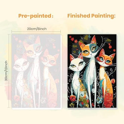MXJSUA Three Cats Paint by Numbers Kit with Frame for Adults, Animal Easy Beginners Paint by Number on Canvas with Easel, Acrylic Number Painting Craft Gifts for Home Decor, 8x12 inch - Image 3