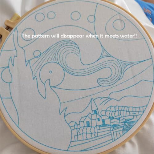 Esffaci Embroidery Starter Kit for Adults Beginners with Van Gogh Starry Night Pattern Stamped Cross Stitch Set with Embroidery Cloth Hoop Needles Threader Colorful Floss and Instruction - Image 3