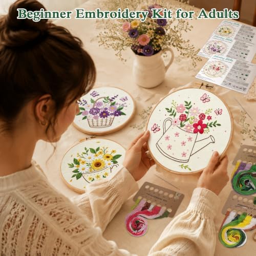 Louise Maelys 3 Set Flower Embroidery Kit for Beginners, Gift for Lovers - Image 3