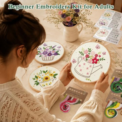 Louise Maelys 3 Set Flower Embroidery Kit for Beginners, Gift for Lovers - Image 3