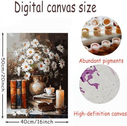 OJTOYART Daisies Paint by Numbers Kit for Adults, vase Adult Painting by Numbers for Beginner on Canvas, DIY Hand Painted Oil Paintings for Home Wall Decor 16 X 20 inch - Image 5