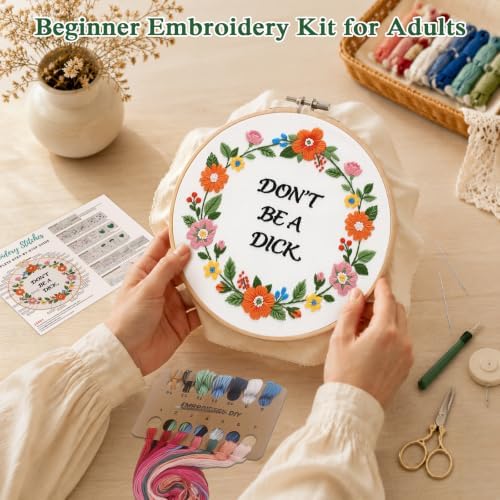 Louise Maelys Funny Quote Embroidery Kit for Beginners, Floral DIY Craft - Image 2
