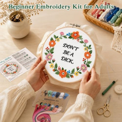 Louise Maelys Funny Quote Embroidery Kit for Beginners, Floral DIY Craft - Image 2