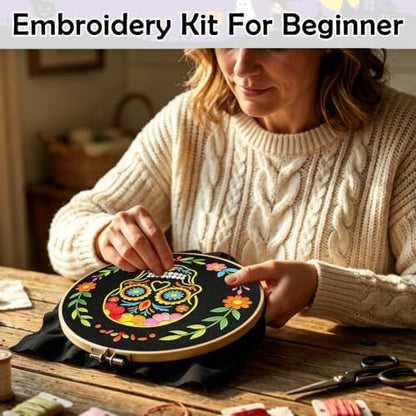 Nuberlic Sugar Skull Embroidery Kit for Beginners Adults Stamped Needlework - Image 6