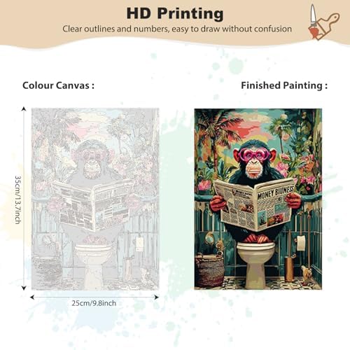 EOBROMD Framed Paint by Numbers Kits for Adults with Wooden Easel, Funny Monkey DIY Kits Crafts for Beginner on Stretched Canvas, 3 Brushes and Acrylic Paint for Home Decor 10x14 Inch - Image 2