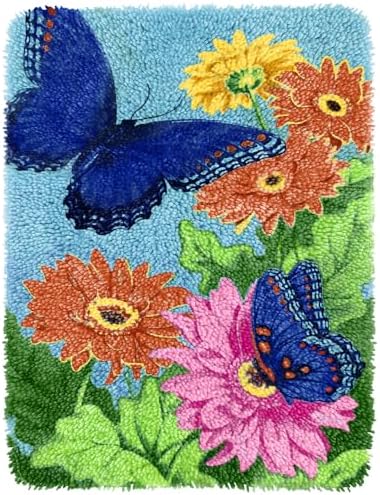 Yjunue Butterfly Floral Latch Hook Kits for Adults, DIY Crochet Yarn Rugs Hooking Craft Kit with Color Preprinted Pattern Design for Adults and Beginners(Butterfly, 20 x 15in) by Unknown