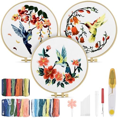 TINDTOP Hummingbird and Flower Embroidery Kit for Adults by TINDTOP