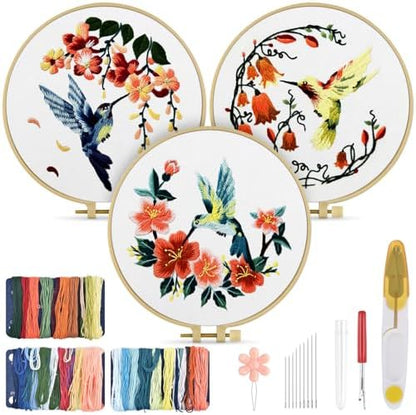 TINDTOP Hummingbird and Flower Embroidery Kit for Adults by TINDTOP