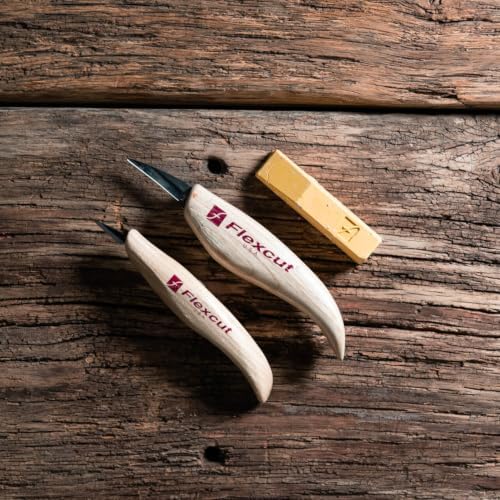 Flexcut Whittler’s Knife Kit (KN300) 2-Piece Set with KN13 & KN27 High-Carbon Steel Blades, Ergonomic Ash Wood Handles, Gold Polishing Compound, 5.2 oz, Made in USA - Image 4