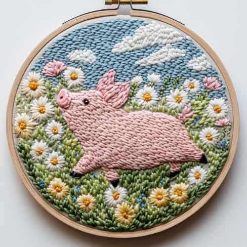 Punch Needle Kit for Beginners, Punch Stitching Kit for Adults, Needle Punch Kits for Adults with Pig Among Flowers Design, Ideal for DIY Crafts, Embroidery, Festival Decor, and Gifts for All Ages by Unknown