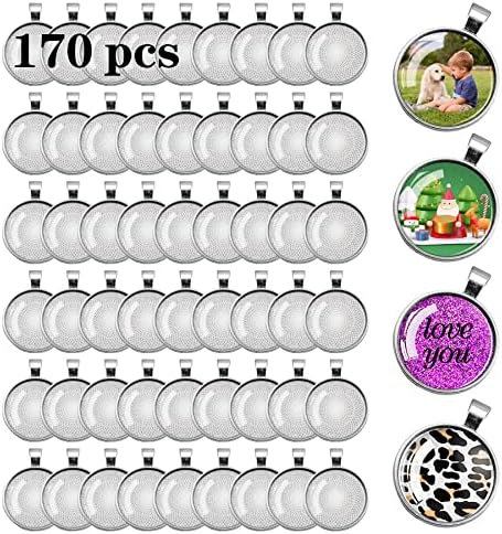 170Pcs Pendant Trays Kit, Round Cabochon and Tray, Alloy Tray Charms Bulk, Bezel Pendant Trays for Homemade Jewelry, Necklaces, DIY Crafts, Resin Art, Paint Pour Skins and Costume Jewelry by Csdtylh