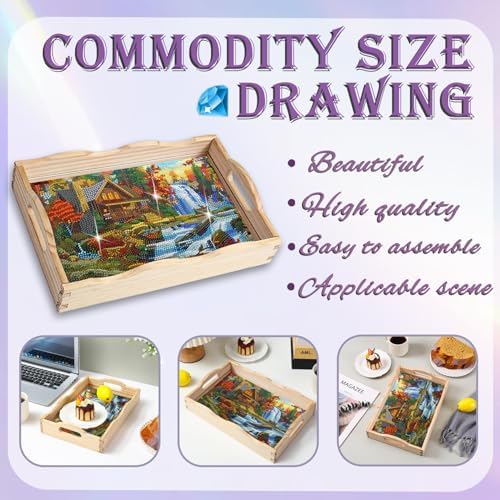 EWJRNSF Diamond Art Kits for Adults Wooden Serving Trays with Handles, 5D Diamond Painting Big Gem Arts and Craft Gifts Trays Decor Gift Home Decor 7.8x11.8 Inches Landscape A - Image 4