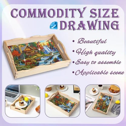 EWJRNSF Diamond Art Kits for Adults Wooden Serving Trays with Handles, 5D Diamond Painting Big Gem Arts and Craft Gifts Trays Decor Gift Home Decor 7.8x11.8 Inches Landscape A - Image 4