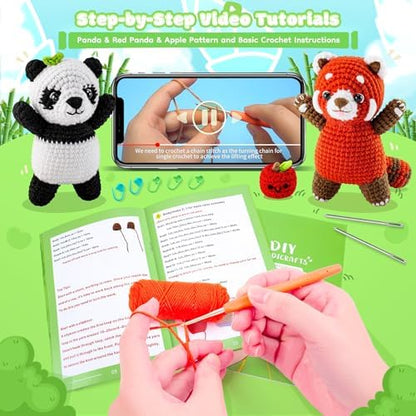 2PCS Pandas Crochet Kit for Beginners Animal Crochet Starter Kit for Adults - Image 4