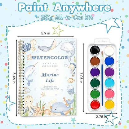 Under the Sea Watercolor Workbook, Water Coloring Book with Ocean Animal Designs on Premium Paper,12 Beginner Friendly Sketched Illustrations,Perfect for Gifting to Spark Creativity & Joy for Adults - Image 2