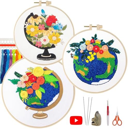 LX LERMX Embroidery Kits for Beginners, Adult Starter Cross Stitch Kit Needlepoint Complete DIY Kit with Unique Patterns, Hoop, Colorful Threads, Tools, Step by Step Instructions & Video Tutorial by LXLERMX