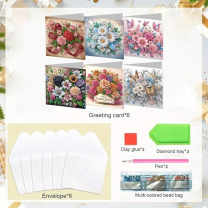 jinglinhh 6pcs Flowers Butterfly Rose Daisy Diamond Art Painting Greeting Cards with Envelopes, DIY Card Making Kits for Adults, Diamond Art Postcards Christmas Cards Craft Gifts - Image 3