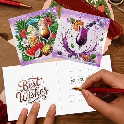 12 Pack Flower Diamond Painting Greeting Kits Fruit Drinks DIY 5D Diamond Art with Envelopes & Rhinestones, Creative Christmas Birthday Gifts for Adults, Family, Friends - Image 5