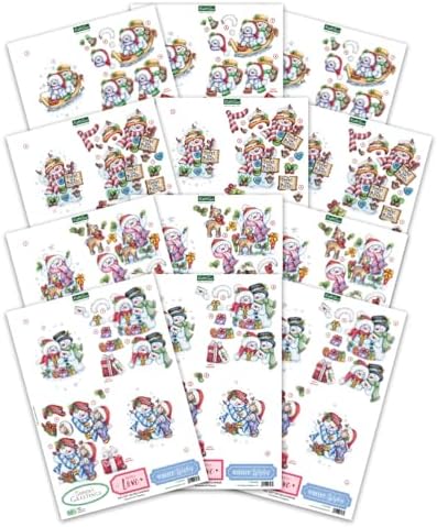 Katy Sue Snowmen Scenes Die Cut Decoupage Pack. 12 Pre-Cut Decoupage Paper Sheets for Christmas Card Making Supplies Featuring Images of Snowmen, Card Toppers, & Sentiments - Image 2
