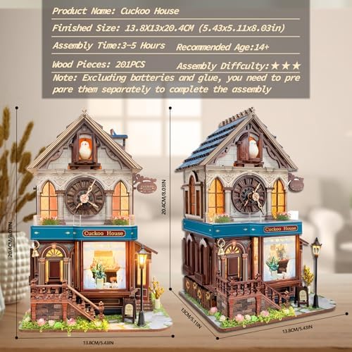 SUNNINO Miniature Dollhouse Kit, Cuckoo House 3D Wooden Puzzles for Adults - Image 3