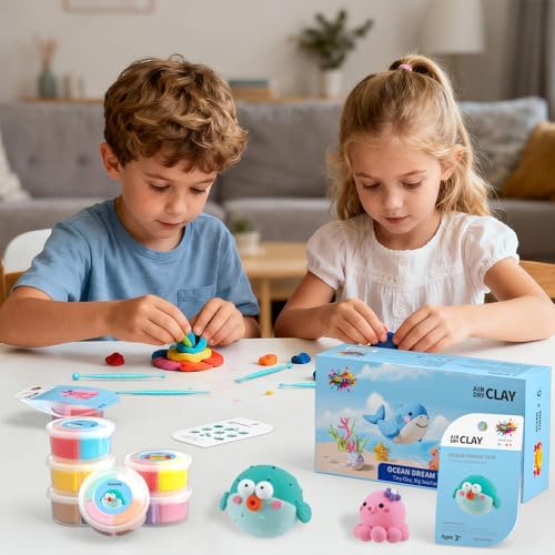 Air Dry Clay for Kids - 6 Ocean Themed Modeling Clay Kit, Model Magic Clay with Sculpting Tools and Tutorials, Ultra Light & Soft, Non-Toxic & Safe, DIY Arts and Crafts School Projects for Kids - Image 6