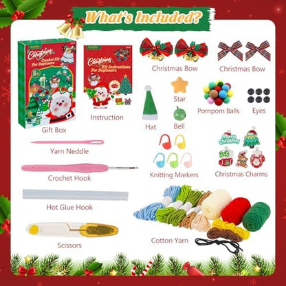 Ecoofor Christmas Crochet Kit for Beginners — DIY Holiday Crochet Starter Kit for Adults with Step-by-Step Video Tutorials & Patterns, Perfect for Christmas Decorations & Gifts - Image 3