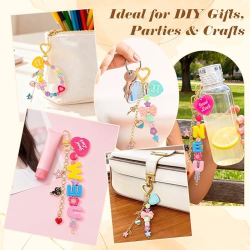 Ecoofor 502 Pcs Keychain Making Kit - Includes 25 Keychain Clips, 30 Extender Chains, 162 Charms, Beading Accessories, Jewelry Pliers - DIY Bag Charms & Jewelry Craft Kit Supplies - Image 5